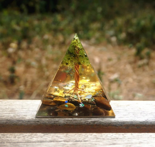 Crystal Pyramid-Tiger Eye Orgone-Tree of Life Peridot Orgonite-Meditaiton Tool Orgonite Pyramid