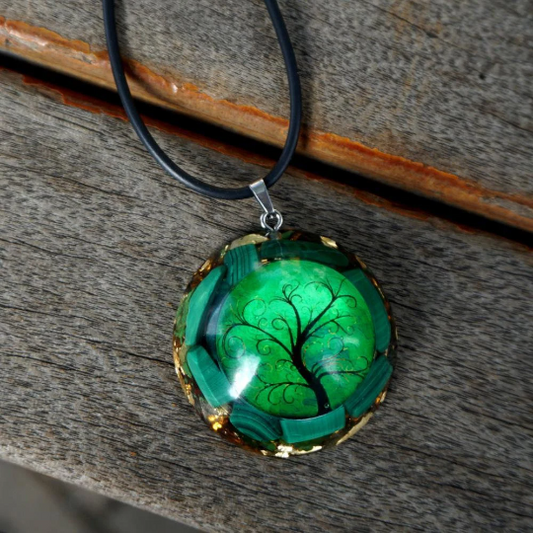 Natural Malachite Stone Orgonite Necklace-Tree of Life Crystal Orgone Pendant Necklace