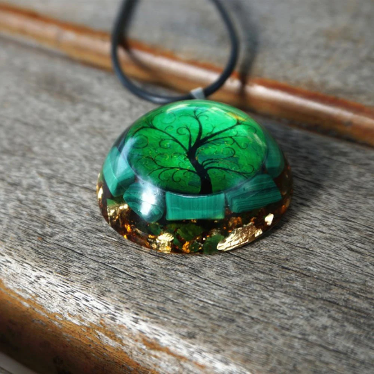 Natural Malachite Stone Orgonite Necklace-Tree of Life Crystal Orgone Pendant Necklace