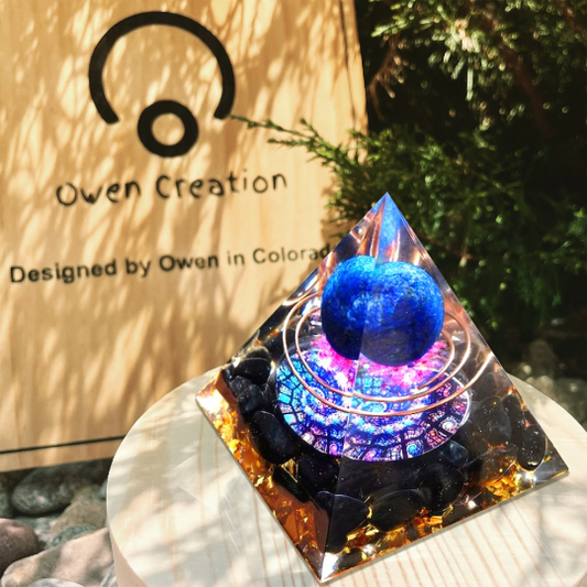 Crystal Pyramid-Lapis Lazuli Sphere Orgone-Natural Obsidian Orgonite Pyramid