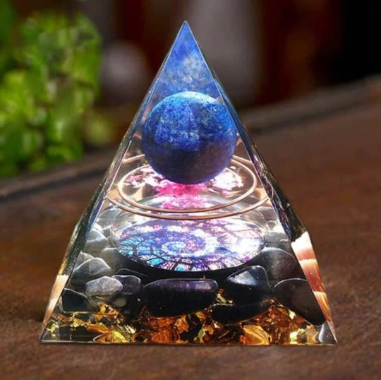 Crystal Pyramid-Lapis Lazuli Sphere Orgone-Natural Obsidian Orgonite Pyramid