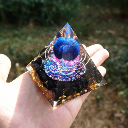 Crystal Pyramid-Lapis Lazuli Sphere Orgone-Natural Obsidian Orgonite Pyramid