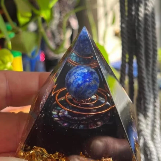 Crystal Pyramid-Lapis Lazuli Sphere Orgone-Natural Obsidian Orgonite Pyramid