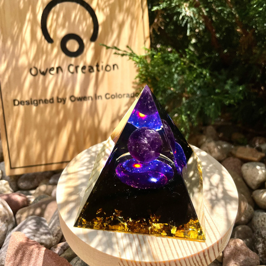 Galaxy Orgonite Pyramid-Amethyst Sphere Orgone Pyramid