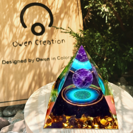 Amethyst Sphere Orgone Pyramid-Natural Purple Crystal Chakra Orgonite Pyramid