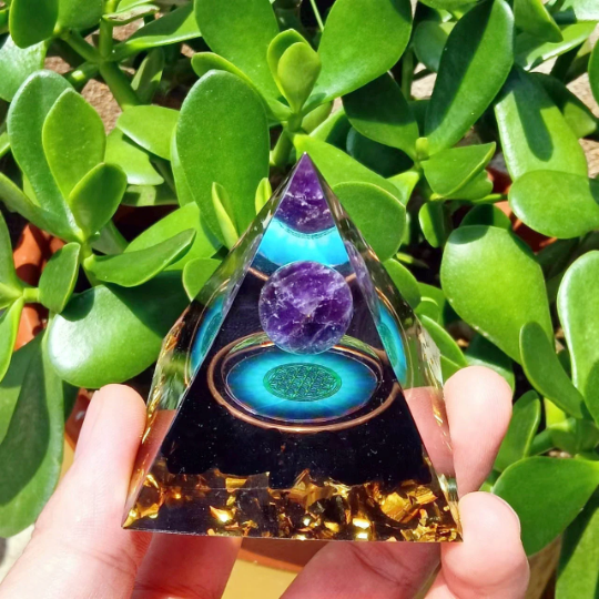 Amethyst Sphere Orgone Pyramid-Natural Purple Crystal Chakra Orgonite Pyramid