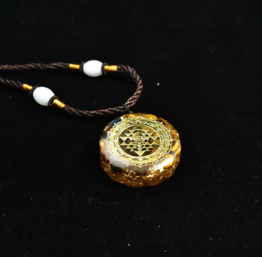 Orgonite Natural Tiger Eye Crystal Pendant Necklace-Sri Yantra Sacred Geometry Orgone