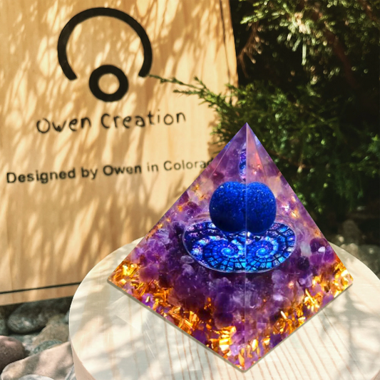 Crystal Pyramid-Lapis Lazuli Sphere Orgone-Natural Amethys Orgonite Pyramid