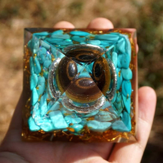 Crystal Pyramid-Turquoise Reiki Meditation Orgonite-Home Decor Tiger's Eye Orgone Pyramid