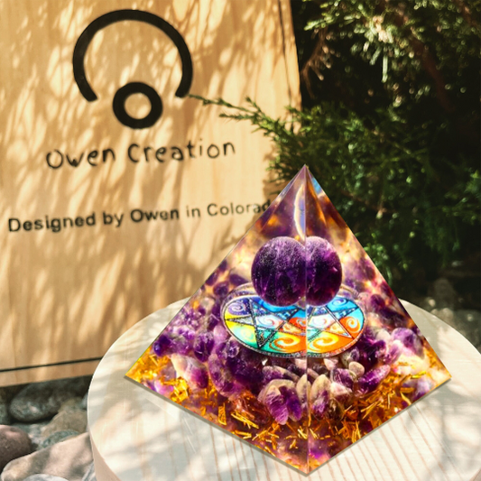 Meditation Orgonite Pyramid-Amethyst Crystal Sphere Orgone Pyramid