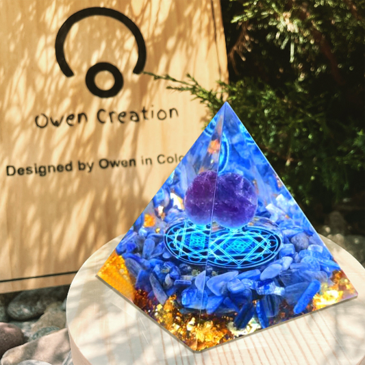 Amethyst Orgone Pyramid-Blue Kyanite Orgonite Pyramid