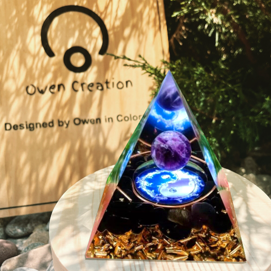 Amethyst Sphere Orgonite Pyramid-Natural Crystal Obsidian Meditation Orgone Pyramid