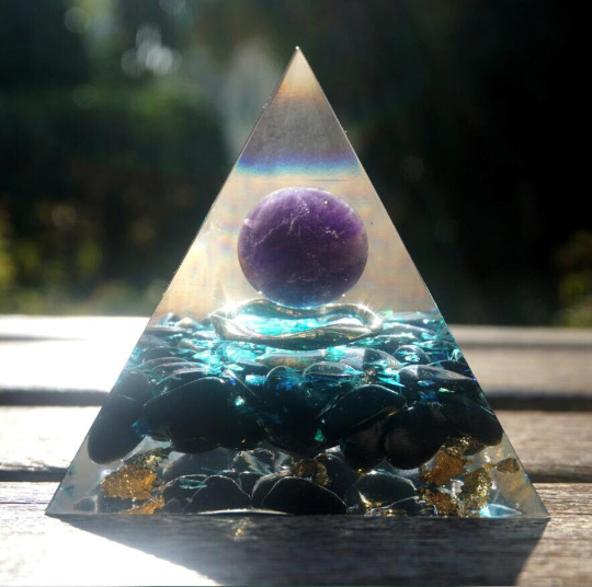 Amethyst Sphere Crystal Orgone Pyramid-Natural Obsidian Meditation Orgonite Pyramid