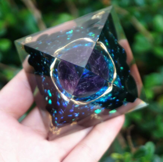 Amethyst Sphere Crystal Orgone Pyramid-Natural Obsidian Meditation Orgonite Pyramid