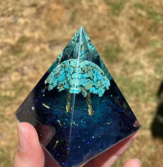 Crystal Pyramid-Tree of Life Turquoise Orgone Pyramid