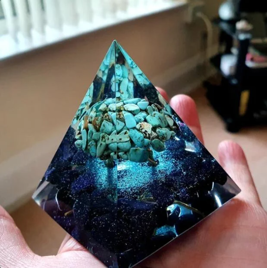 Crystal Pyramid-Tree of Life Turquoise Orgone Pyramid