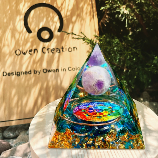 Amethyst Orgone Pyramid-Blue Quartz Orgonite Pyramid