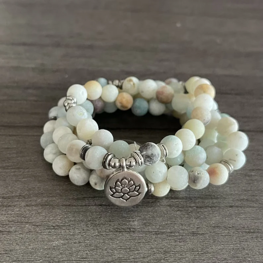 108 Mala Beads Bracelet, Amazonite Stone Bracelet-Healing Yoga Bracelet, Calming Balance Meditation Spiritual Protection Bracelet