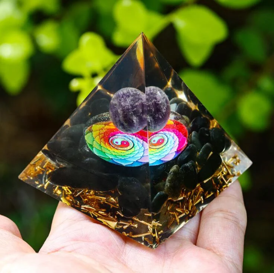 Orgonite Pyramid-Natural Amethyst Sphere With Obsidian Crystal Pyramid