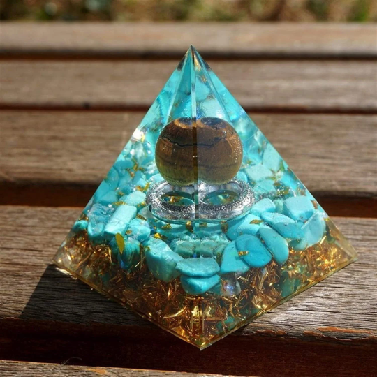 Crystal Pyramid-Turquoise Reiki Meditation Orgonite-Home Decor Tiger's Eye Orgone Pyramid