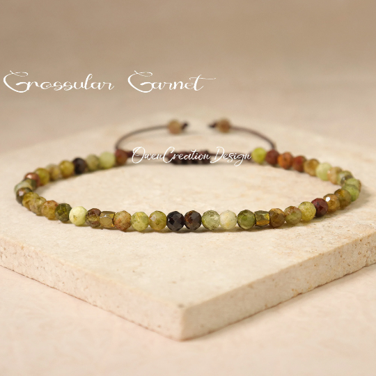 Natural Grossular Garnet Stone Bracelet- Minimalist Bracelet- Healing Crystal Yoga Dainty Bracelet