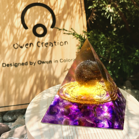 Smoky Crystal Sphere Orgone Pyramid-Natural Amethyst Stone Orgonite Pyramid