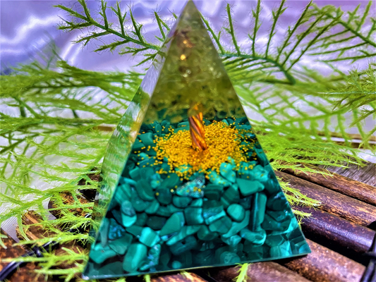 Malachite Orgone Pyramid- Tree of Life- Reiki Healing- Natural Crystal Meditation Stone- Energy Generator- EMF Protection- Home Decor