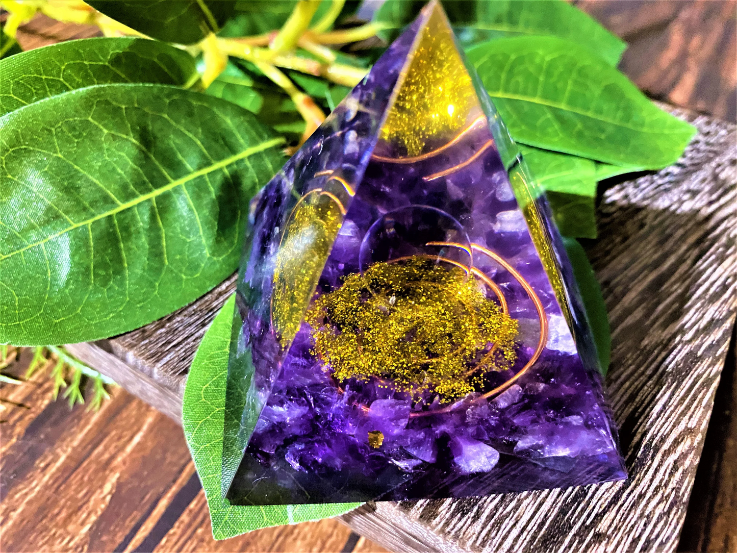 Amethyst Orgone Pyramid With Crystal Sphere- Reiki Healing Natural Crystal- Meditation stone Energy- Generator- Home Decor