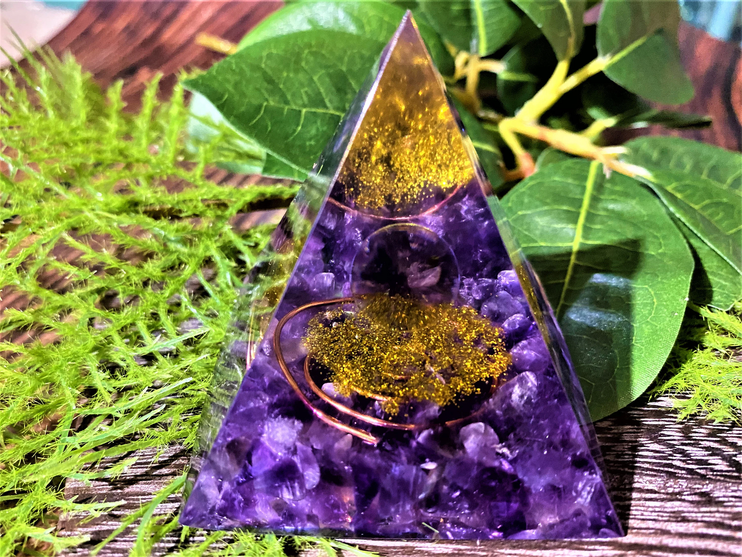 Amethyst Orgone Pyramid With Crystal Sphere- Reiki Healing Natural Crystal- Meditation stone Energy- Generator- Home Decor