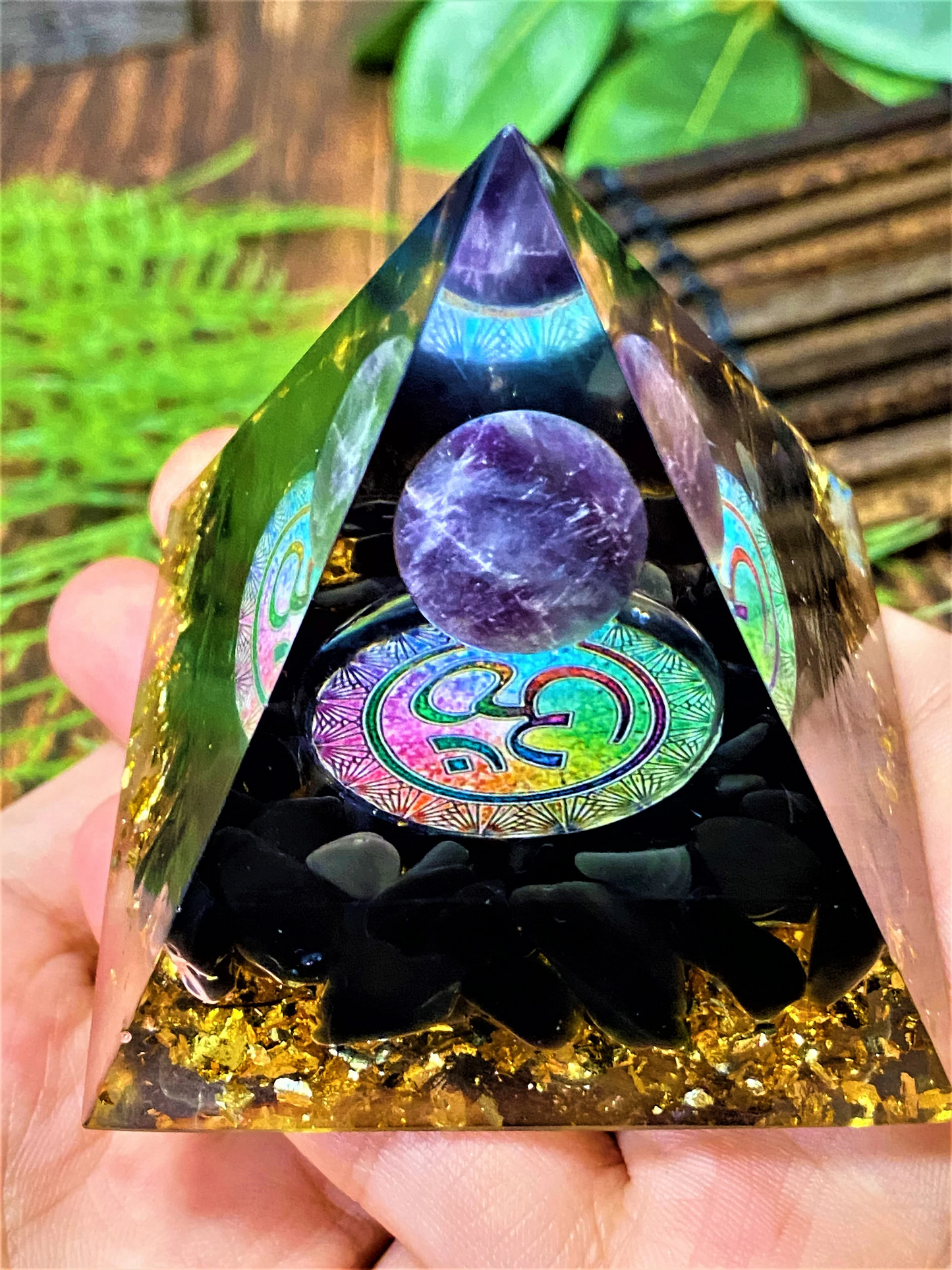 Orgone Pyramid- Natural Amethyst- Meditating Rune- Reiki Healing Crystal- Meditation stone- Energy Generator- EMF Protection- Home Decor