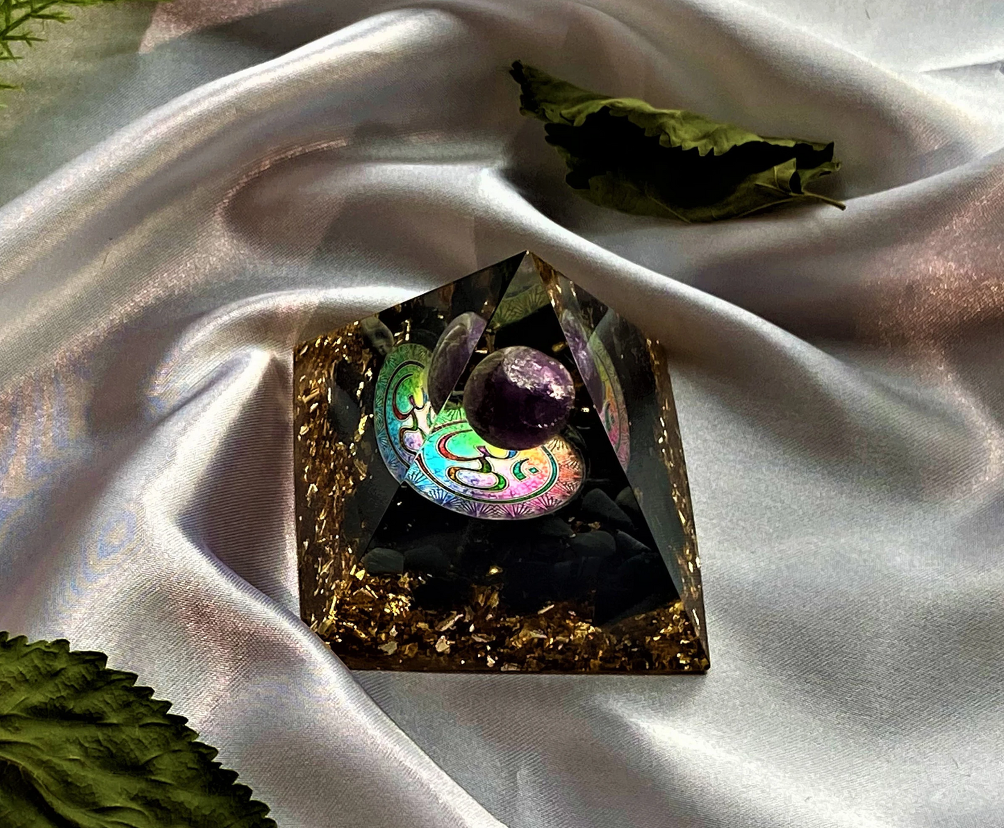 Orgone Pyramid- Natural Amethyst- Meditating Rune- Reiki Healing Crystal- Meditation stone- Energy Generator- EMF Protection- Home Decor