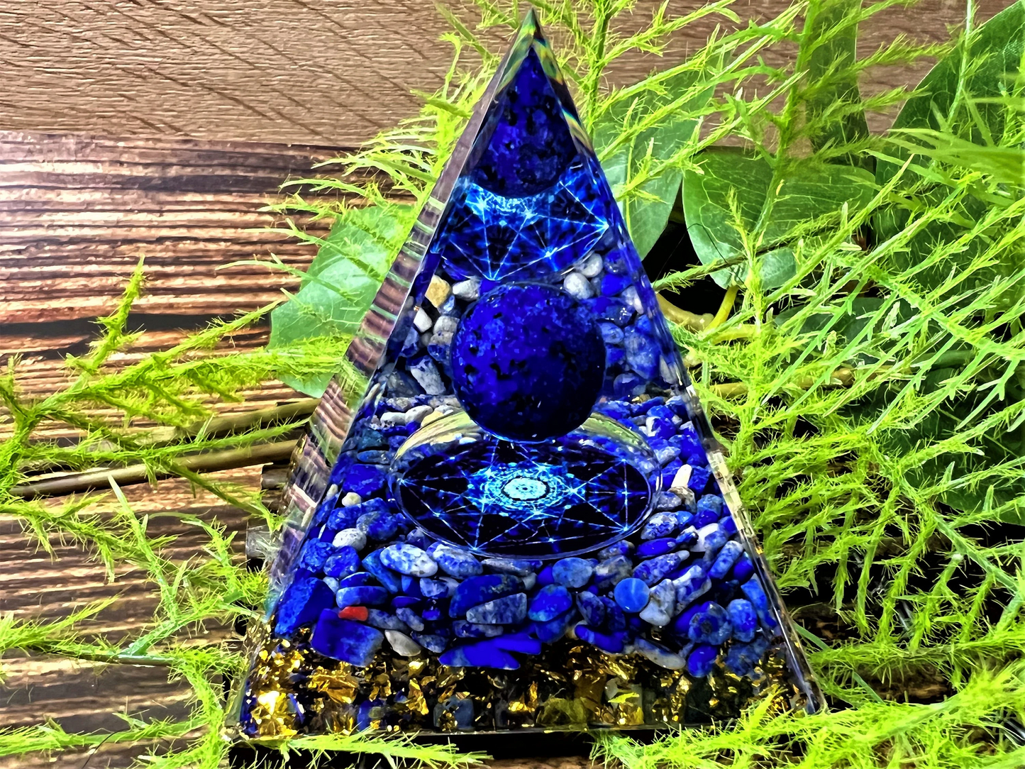 Orgone Pyramid lapis lazuli Ball, Chakra Meditating Rune- Reiki Healing Crystal- Energy Generator- EMF Protection- Home Decor