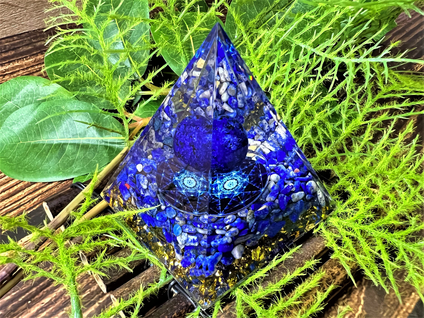 Orgone Pyramid lapis lazuli Ball, Chakra Meditating Rune- Reiki Healing Crystal- Energy Generator- EMF Protection- Home Decor