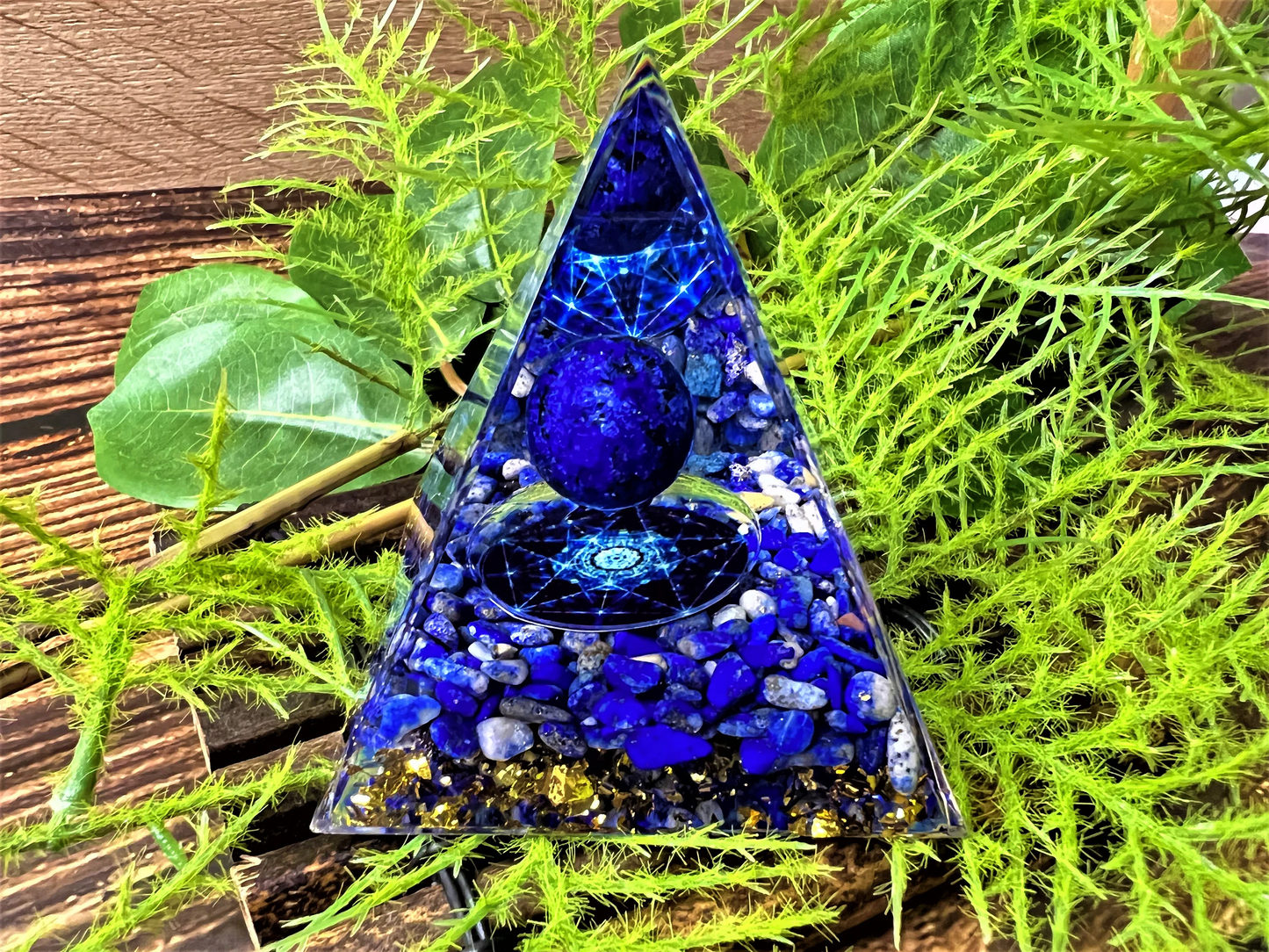 Orgone Pyramid lapis lazuli Ball, Chakra Meditating Rune- Reiki Healing Crystal- Energy Generator- EMF Protection- Home Decor