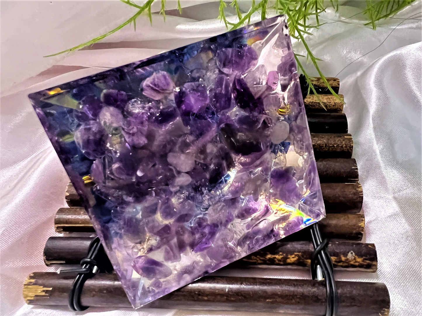 Orgone Pyramid with Kyanite Tree, Chakra Meditating Rune- Reiki Healing Crystal- Meditation stone- Energy Generator- EMF Protection