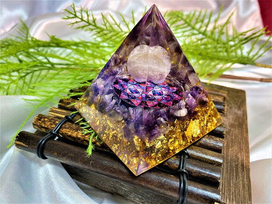 Amethyst Orgone Pyramid- Reiki Healing Natural Crystal- Meditation stone Energy- Generator- EMF Protection- Home Decor