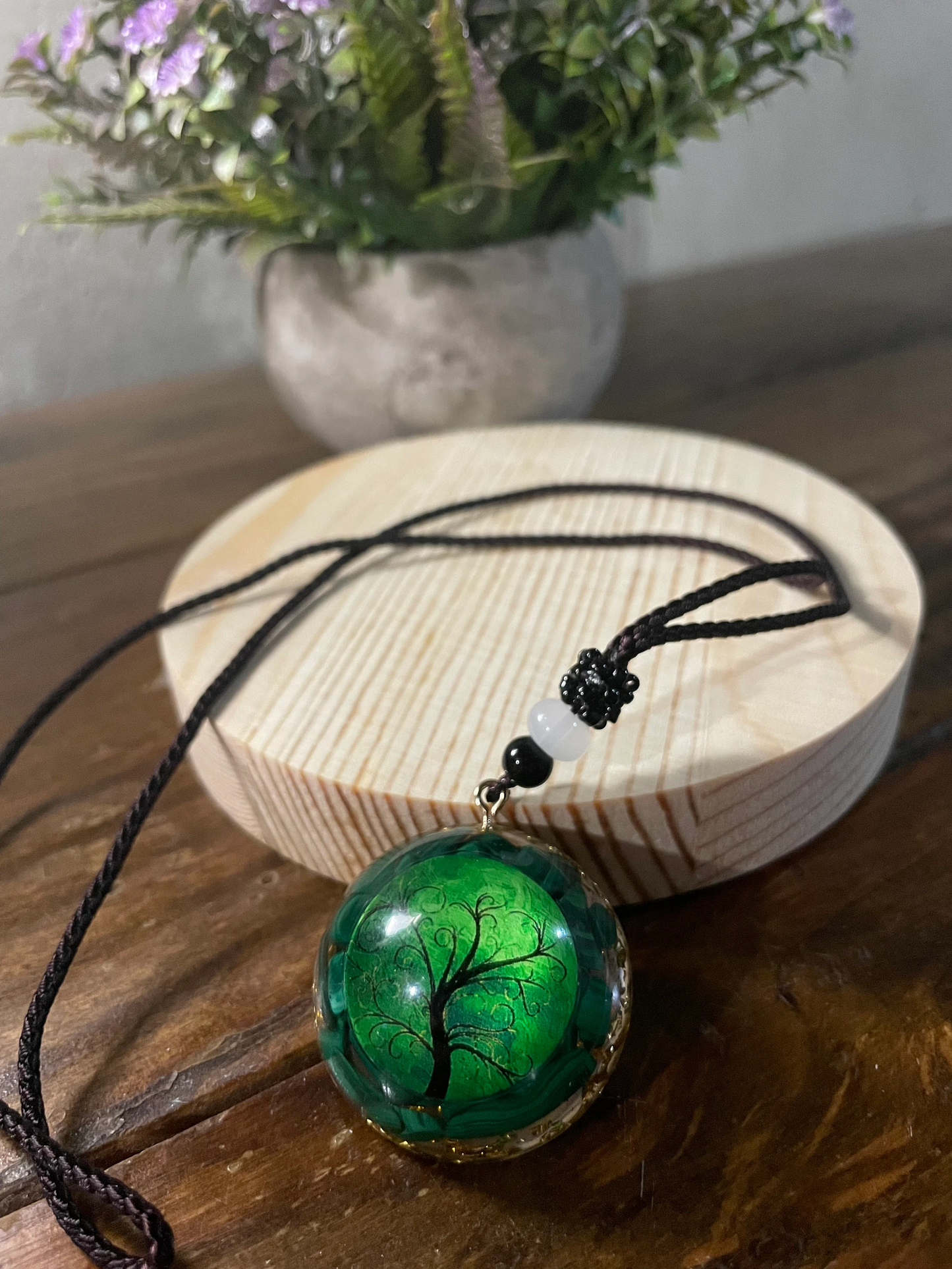 Natural Malachite Stone Orgonite Necklace-Tree of Life Crystal Orgone Pendant Necklace- Spiritual EMF Protection Chakra Healing Orgone Gift