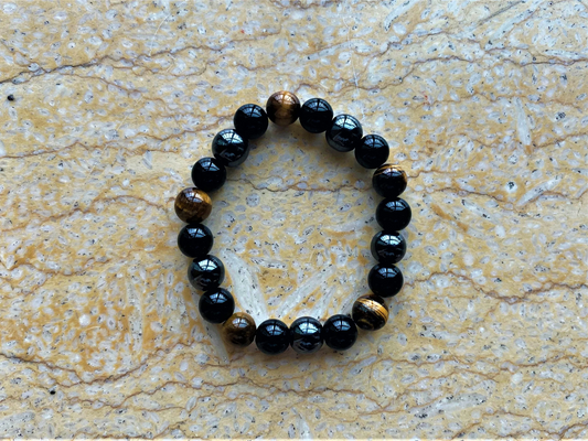 Tiger Eye, Hematite, and Obsidian Mixed Beads Bracelet, 10mm Beads, men & women