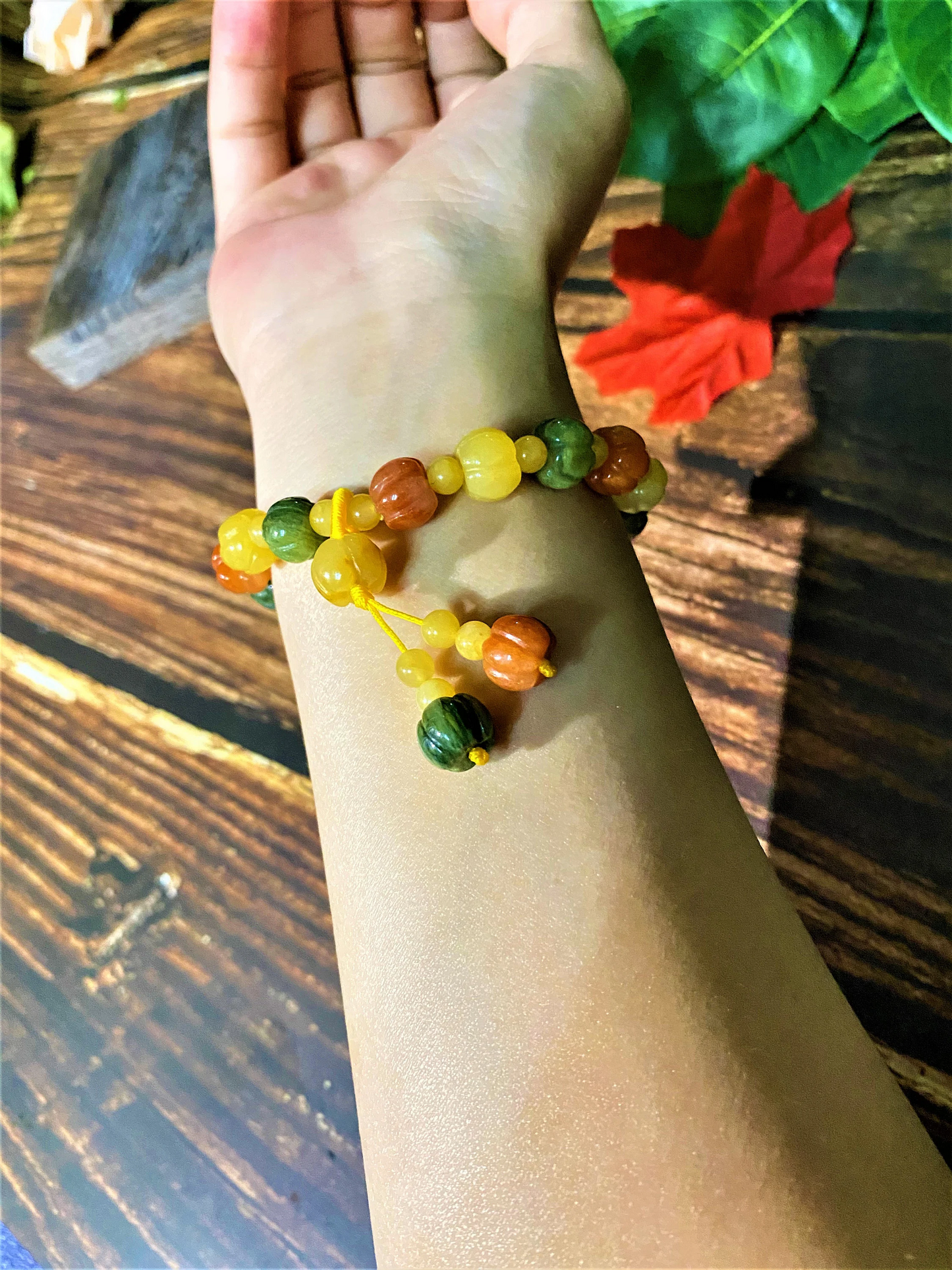 Natural gold Jade- Pumpkin Carved Bracelet