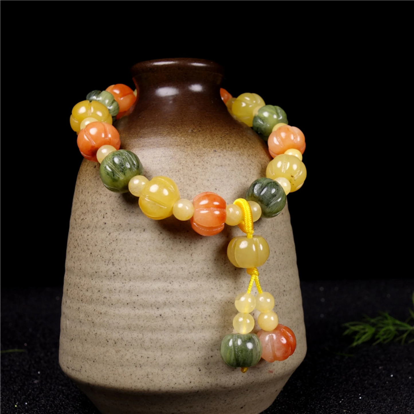 Natural gold Jade- Pumpkin Carved Bracelet