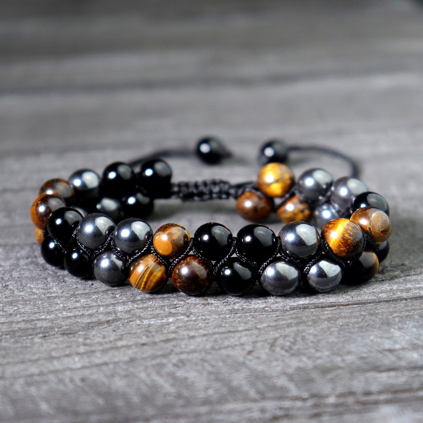 Triple Protection Bracelet With Tiger's Eye, Black Obsidian and Hematite- Gift