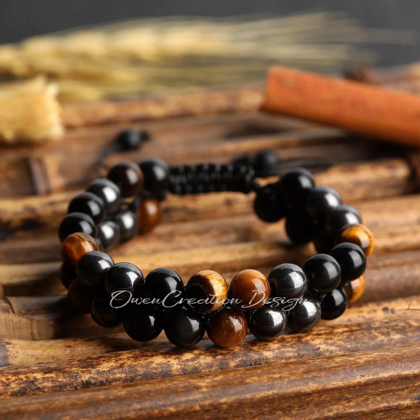 Triple Protection Bracelet With Tiger's Eye, Black Obsidian and Hematite- Gift