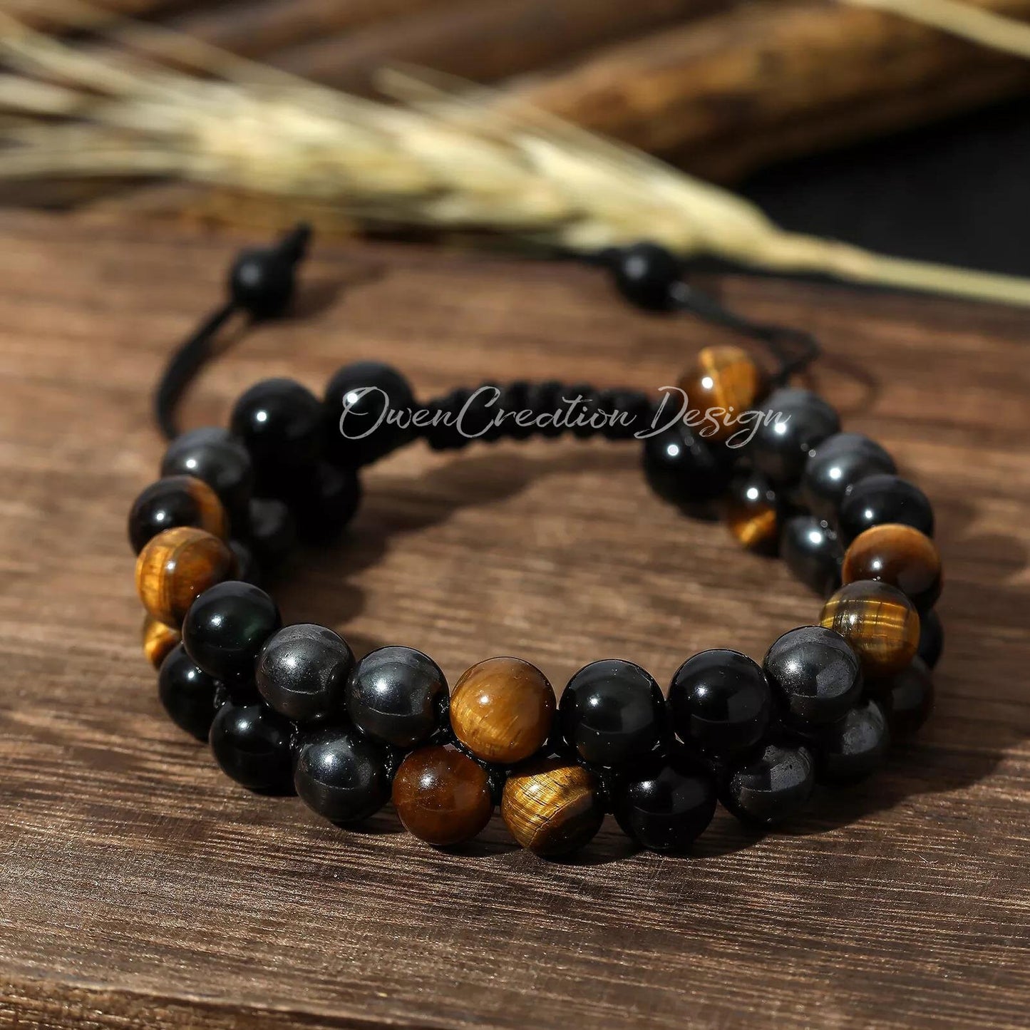 Triple Protection Bracelet With Tiger's Eye, Black Obsidian and Hematite- Gift