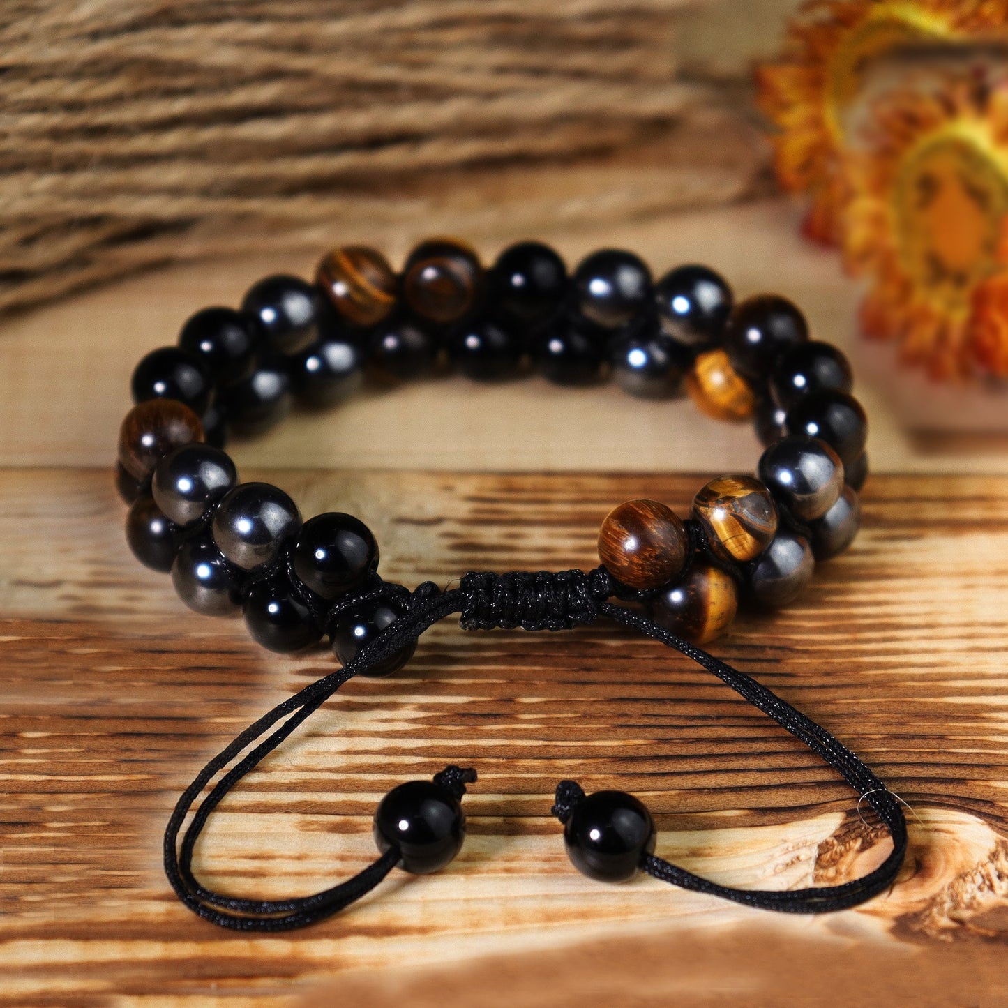 Triple Protection Bracelet With Tiger's Eye, Black Obsidian and Hematite- Gift